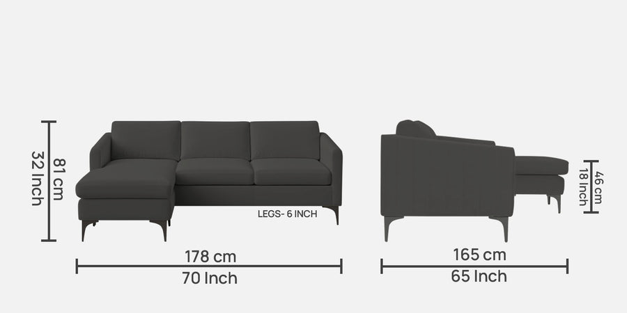 Haru Fabric Rhs Sectional Sofa 2 Lounger In Hory Grey Colour - Febonic Living