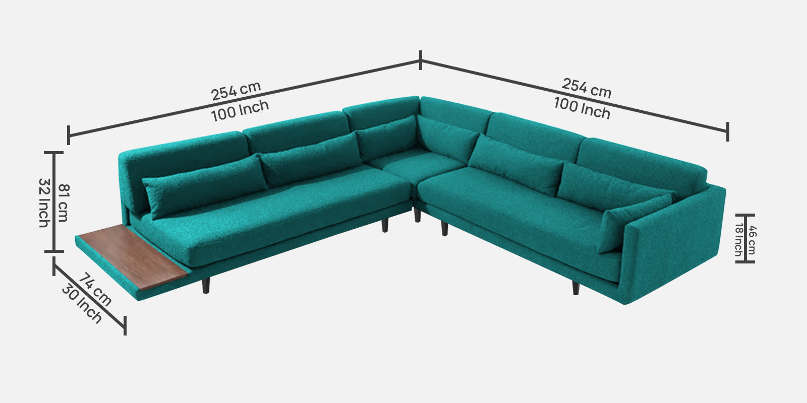 Malta Fabric 6 Seater LHS Sectional Sofa In Sea Green Colour