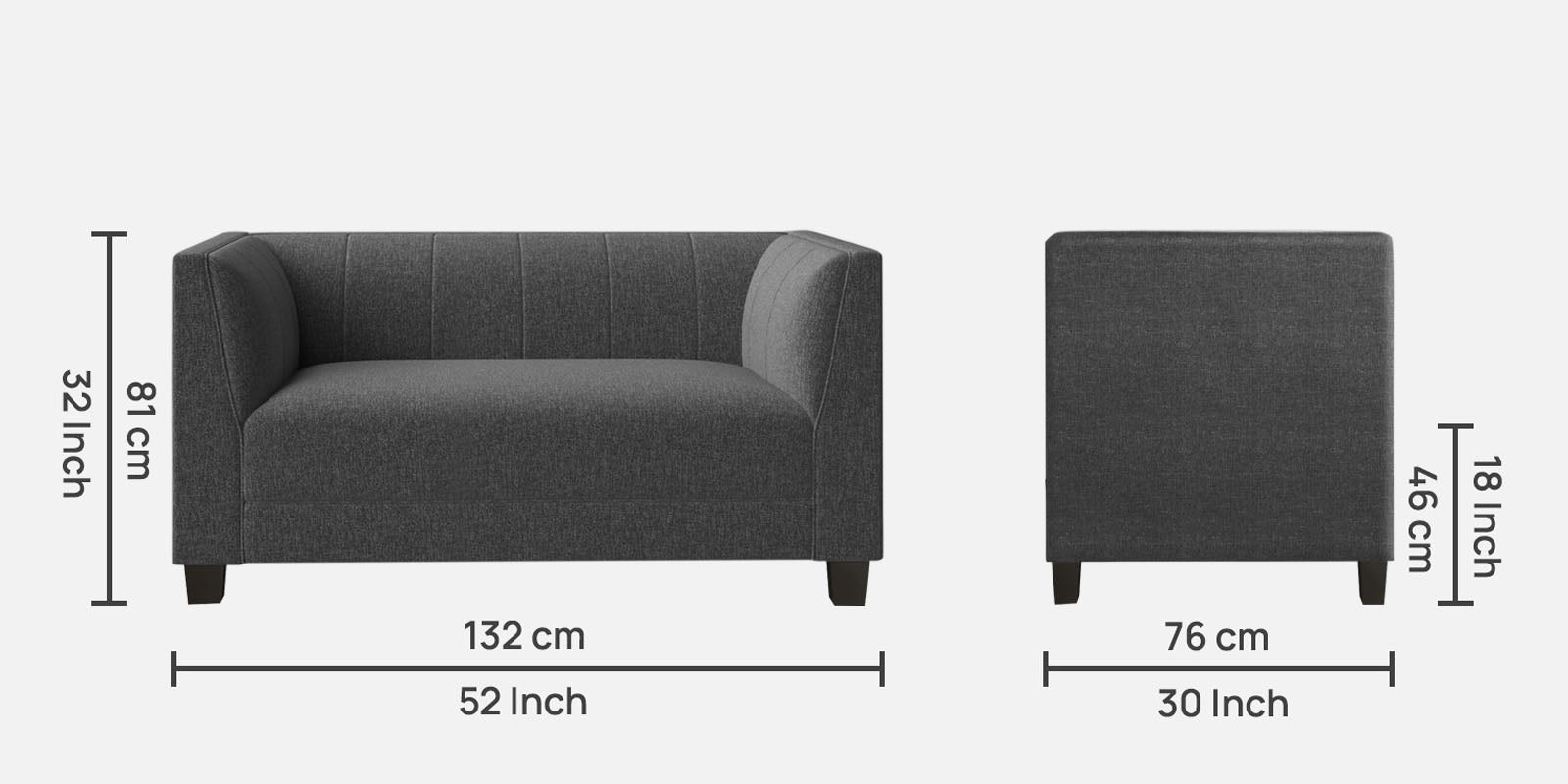 Chastin Fabric 2 Seater Sofa in Charcoal Grey Colour