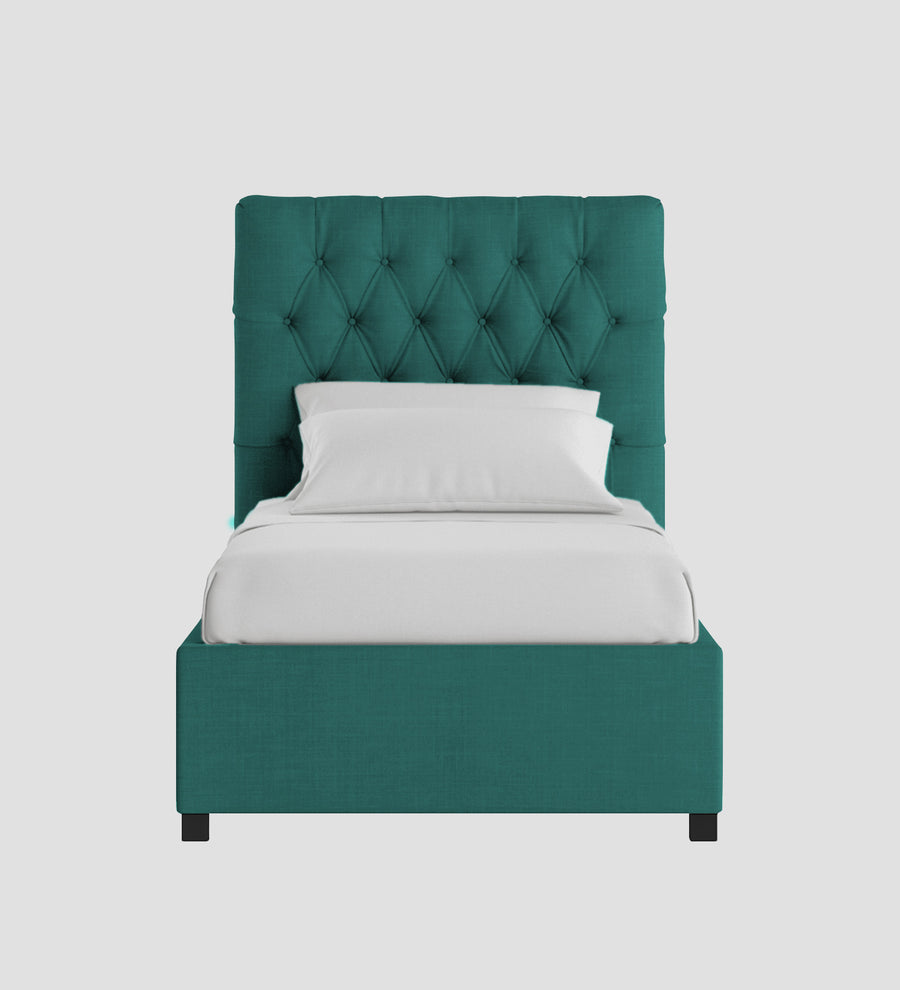 Isko Fabric Upholstered Single Size Bed In Sea Green Colour With Box Storage - Febonic Living
