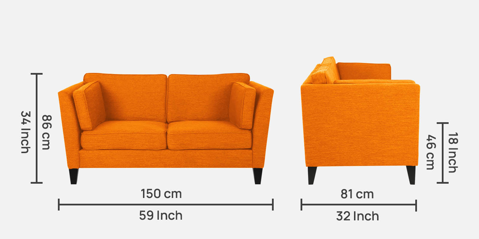 Nigar Fabric 2 Seater Sofa in Vivid Orange Colour