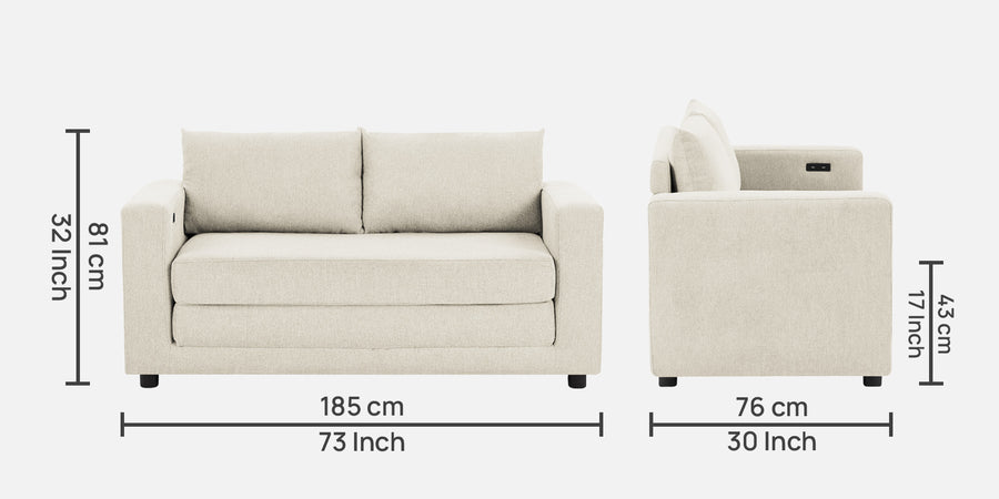Roman Fabric 3 Seater Foldable Sofa Cum Bed In Ivory Cream Colour With Usb Port - Febonic Living