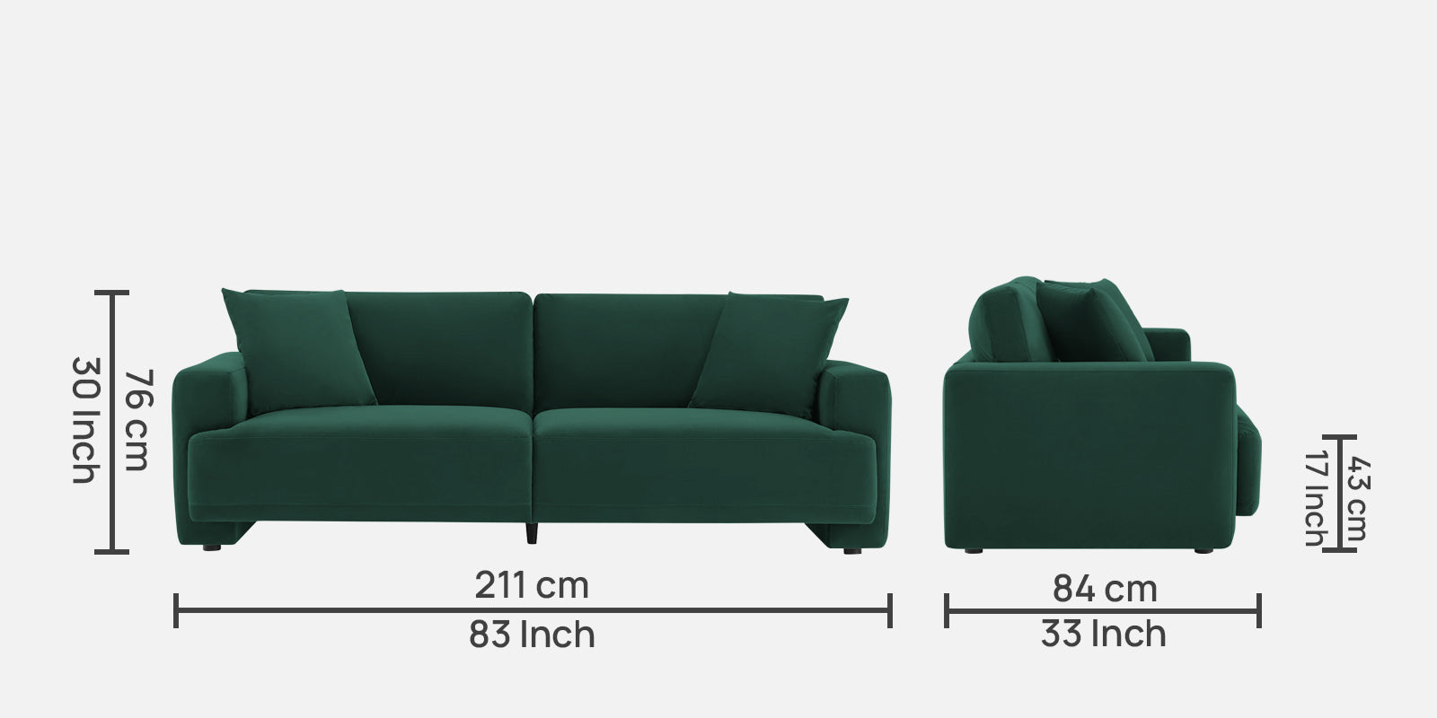 Kosta Velvet 3 Seater Sofa in Forest Green Colour