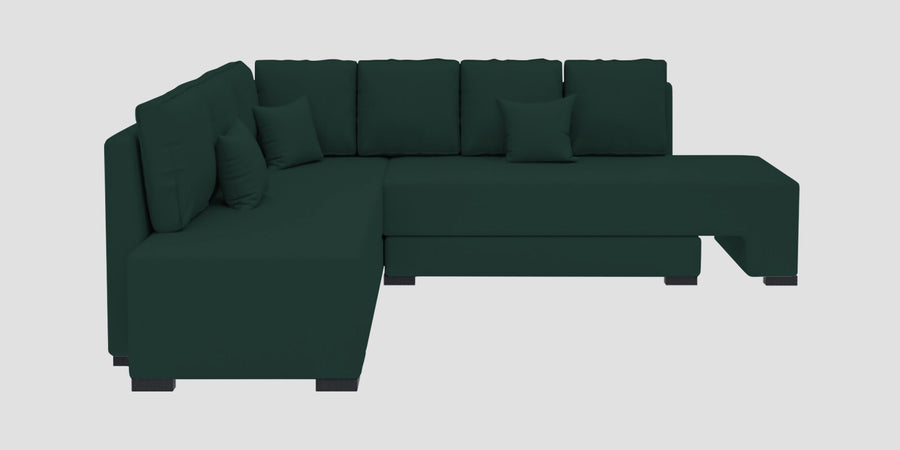 Corby Velvet Lhs 6 Seater Convertible Sofa Cum Bed In Forest Green Colour - Febonic Living