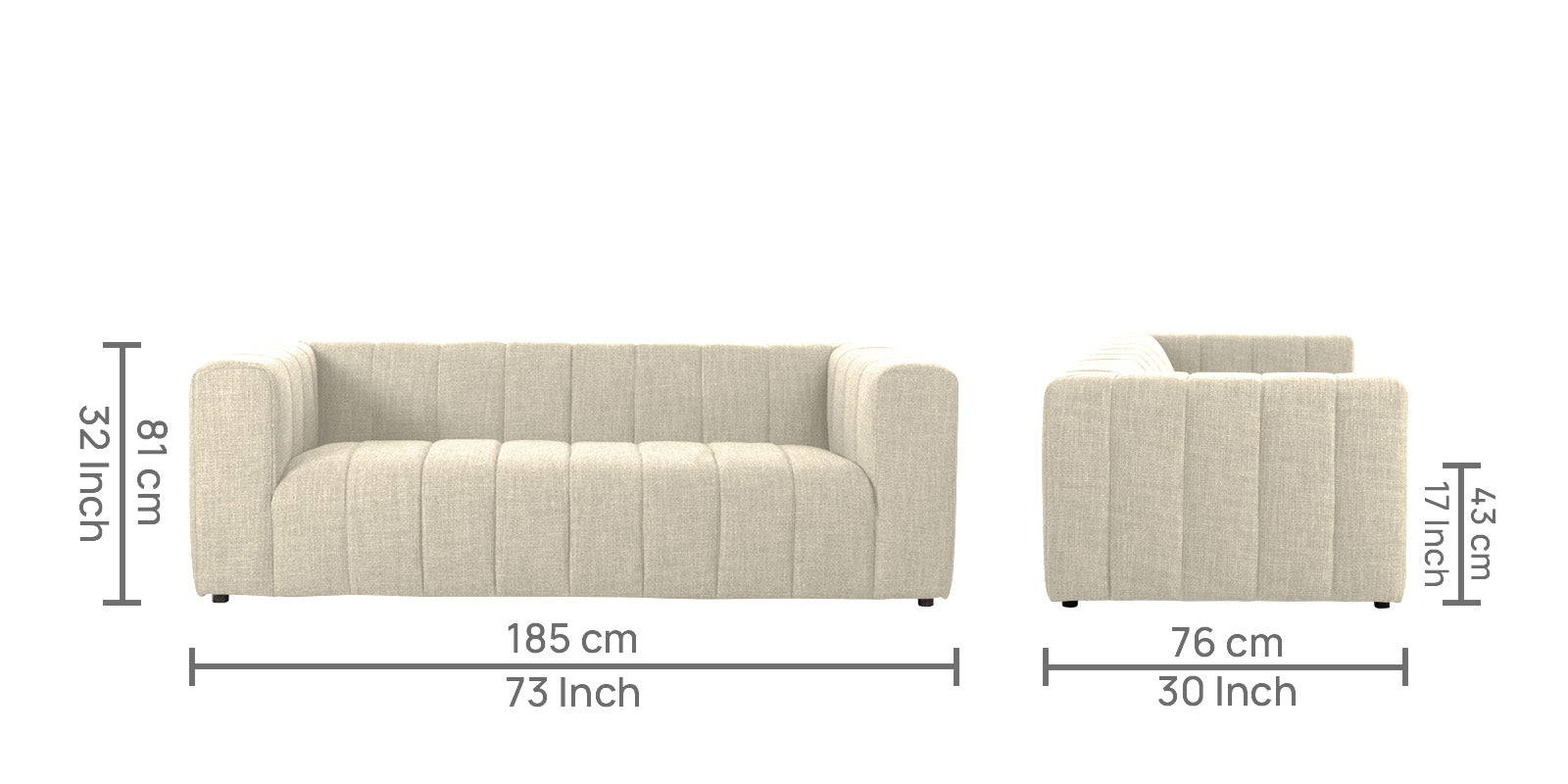 Lara Fabric 3 Seater Sofa in Ivory cream Colour