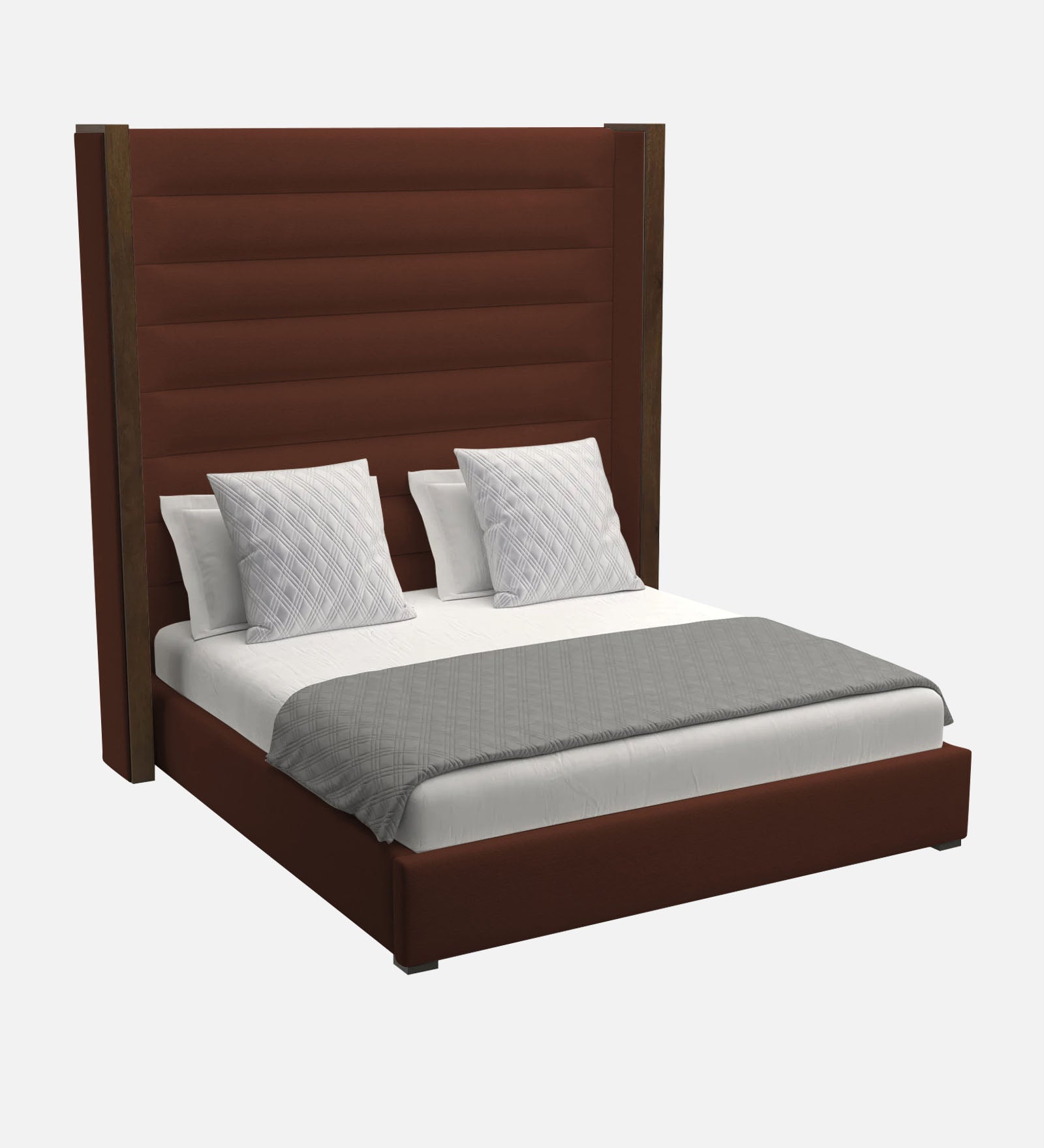 Sunny Fabric King Size Bed In Coffee Brown Colour