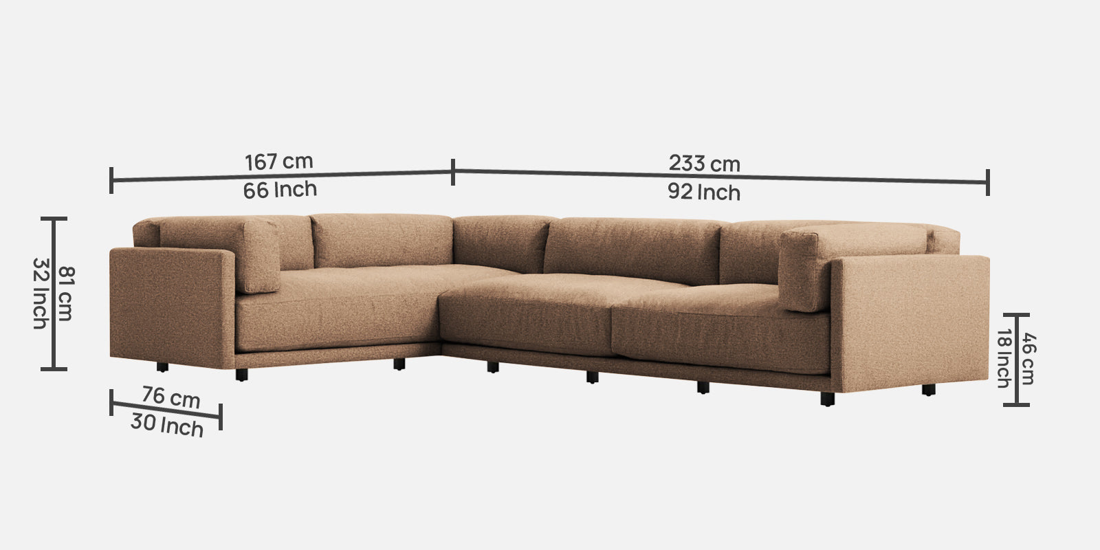 Nixon Fabric 6 Seater LHS Sectional Sofa In Cookie Beige Colour