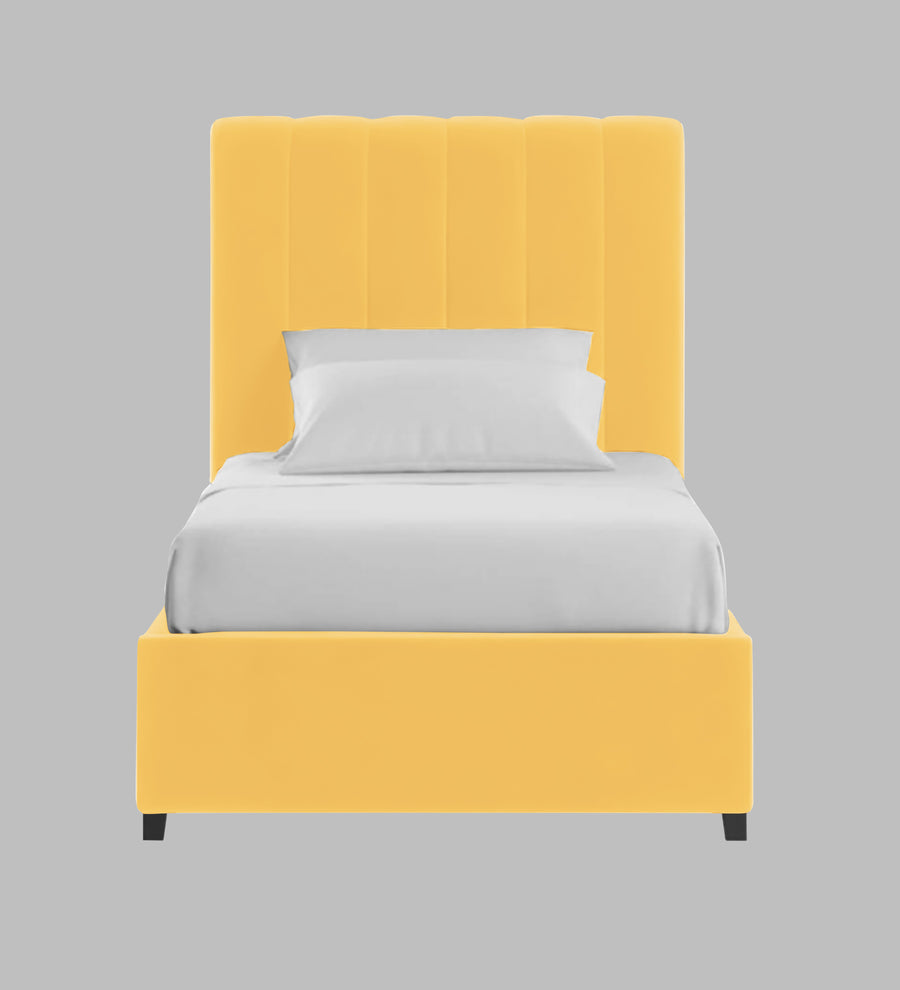 Lara Velvet Upholstered Single Size Bed In Turmeric Yellow Colour - Febonic Living