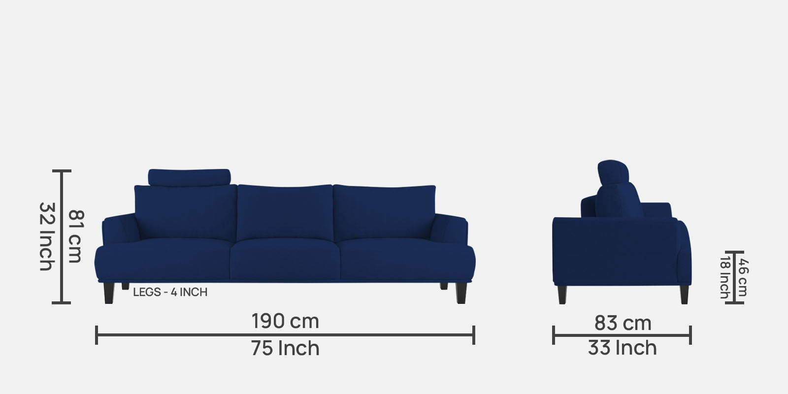 Como Fabric 3 Seater Sofa in Royal Blue Colour