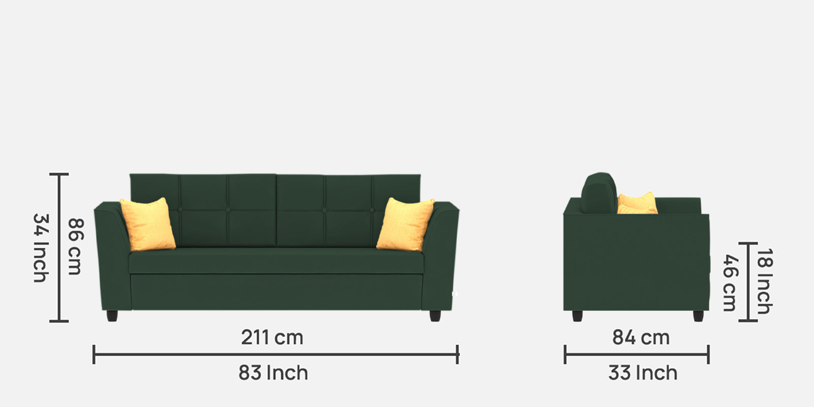 Nestin Velvet 3 Seater Sofa in Amazon Green Colour