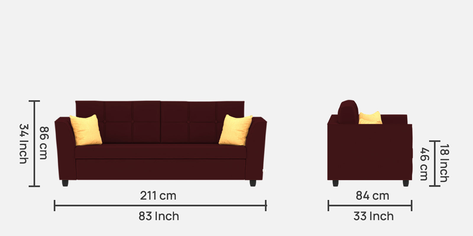 Nestin Velvet 3 Seater Sofa in Dark Maroon Colour