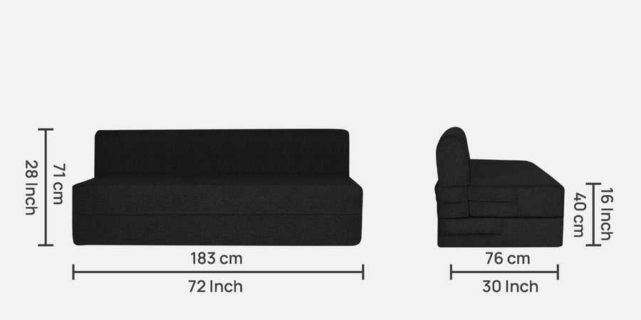 Fleepy Fabric 3 Seater Foldable Sofa Cum Bed In Zed Black Colour - Febonic Living