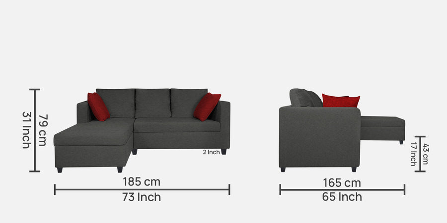 Nebula Fabric Rhs Sectional Sofa 2 Lounger In Charcoal Grey Colour - Febonic Living
