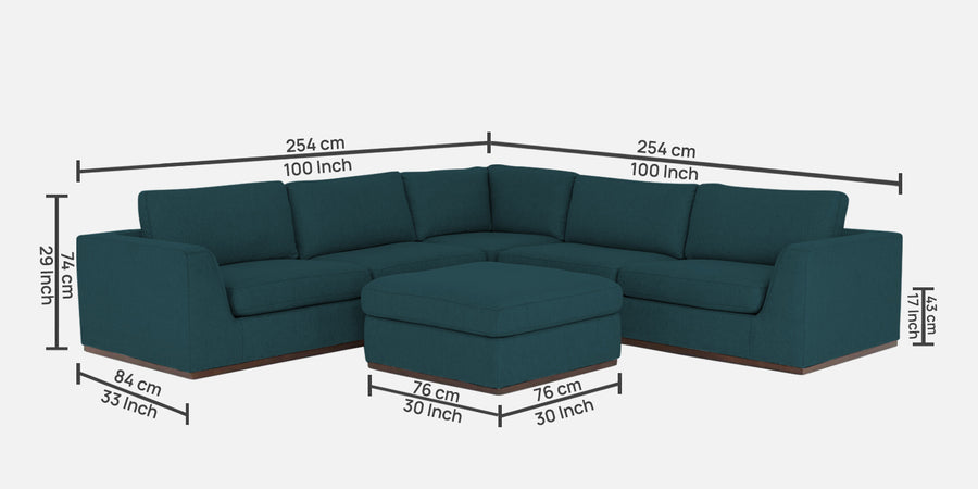 Freedom Velvet 6 Seater Lhs Corner Sofa In Arabian Green Colour With Ottoman - Febonic Living