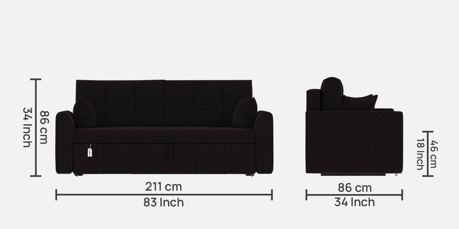 Ines Fabric 3 Seater Pull Out Sofa Cum Bed In Cara Brown Colour With Storage - Febonic Living