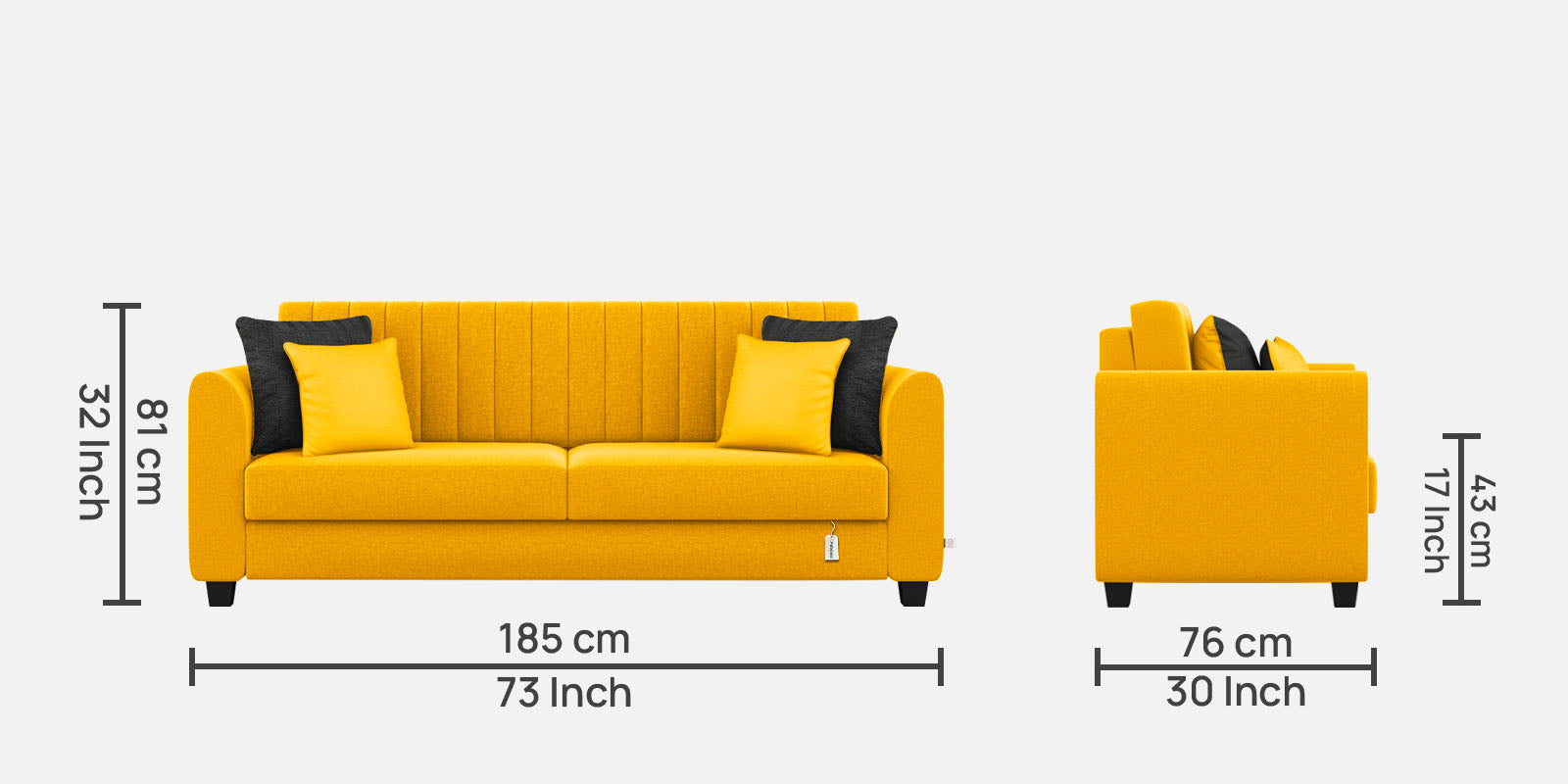 Cosmic Fabric 3 Seater Sofa in Bold Yellow Colour