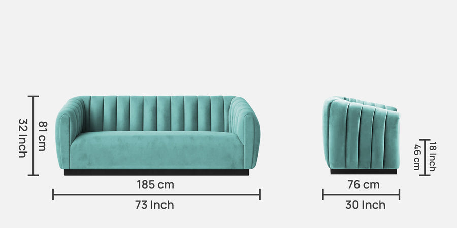 Ferry Velvet 3 Seater Sofa In Barmunda Aqua Colour - Febonic Living