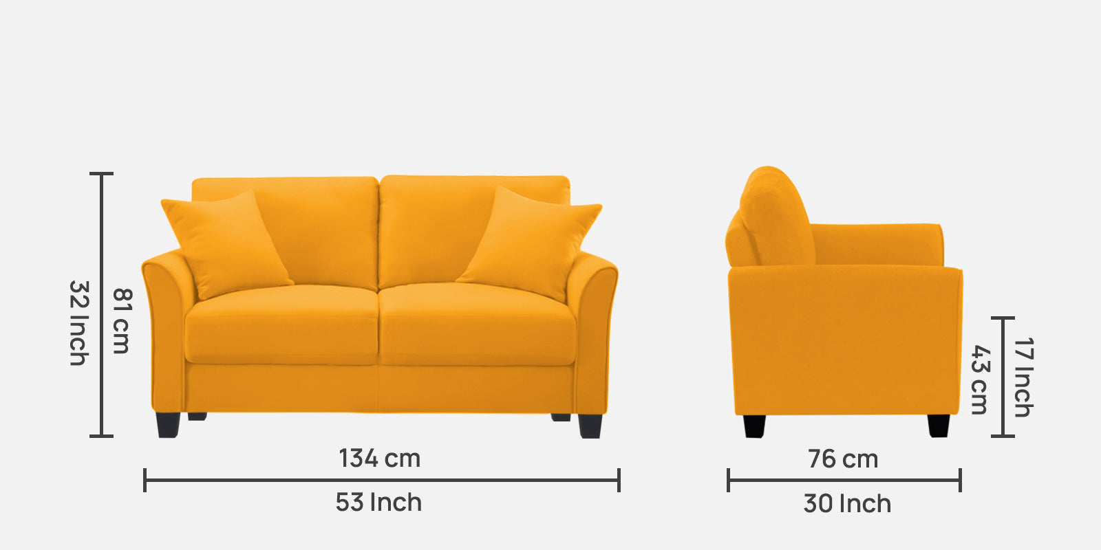 Daroo Velvet 2 Seater Sofa In Safforn Yellow Colour