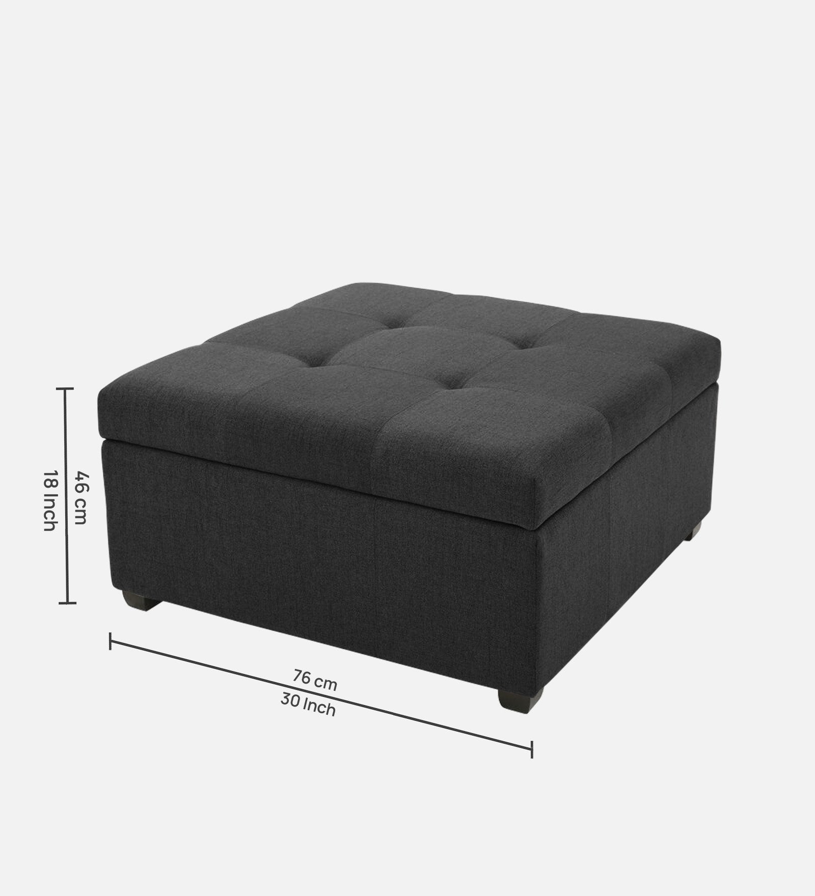 Mubila Fabric Ottoman In Charcoal Grey Colour With Storage