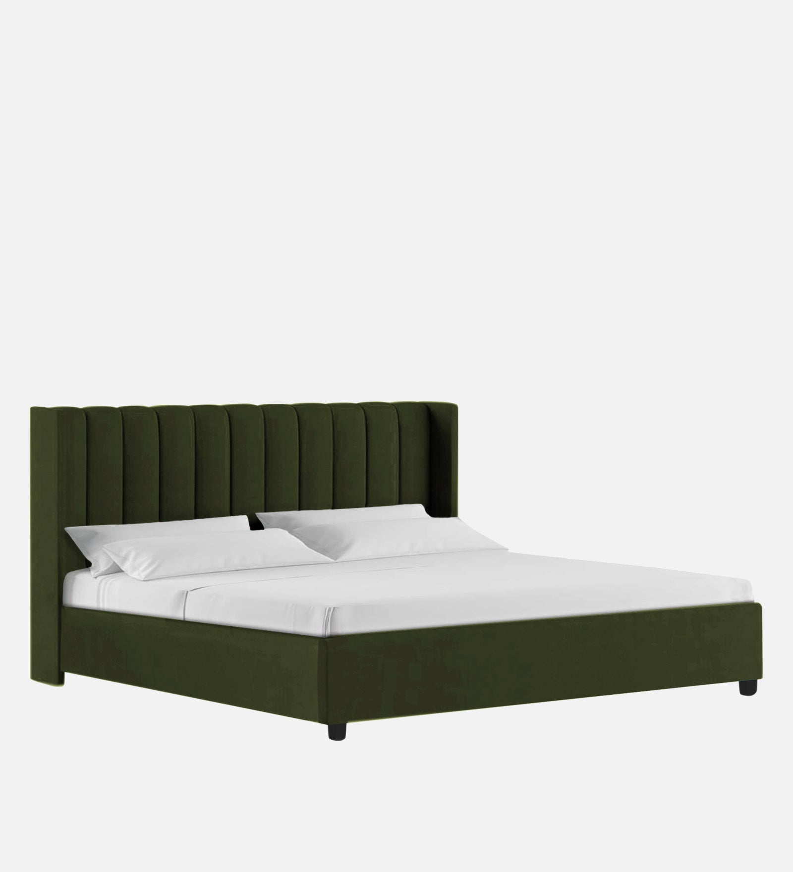 Colina Fabric King Size Bed In Olive Green Colour With Box Storage