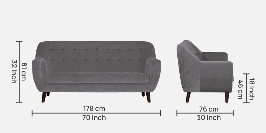 German Fabric 3 Seater Sofa In Sudo Grey Colour - Febonic Living