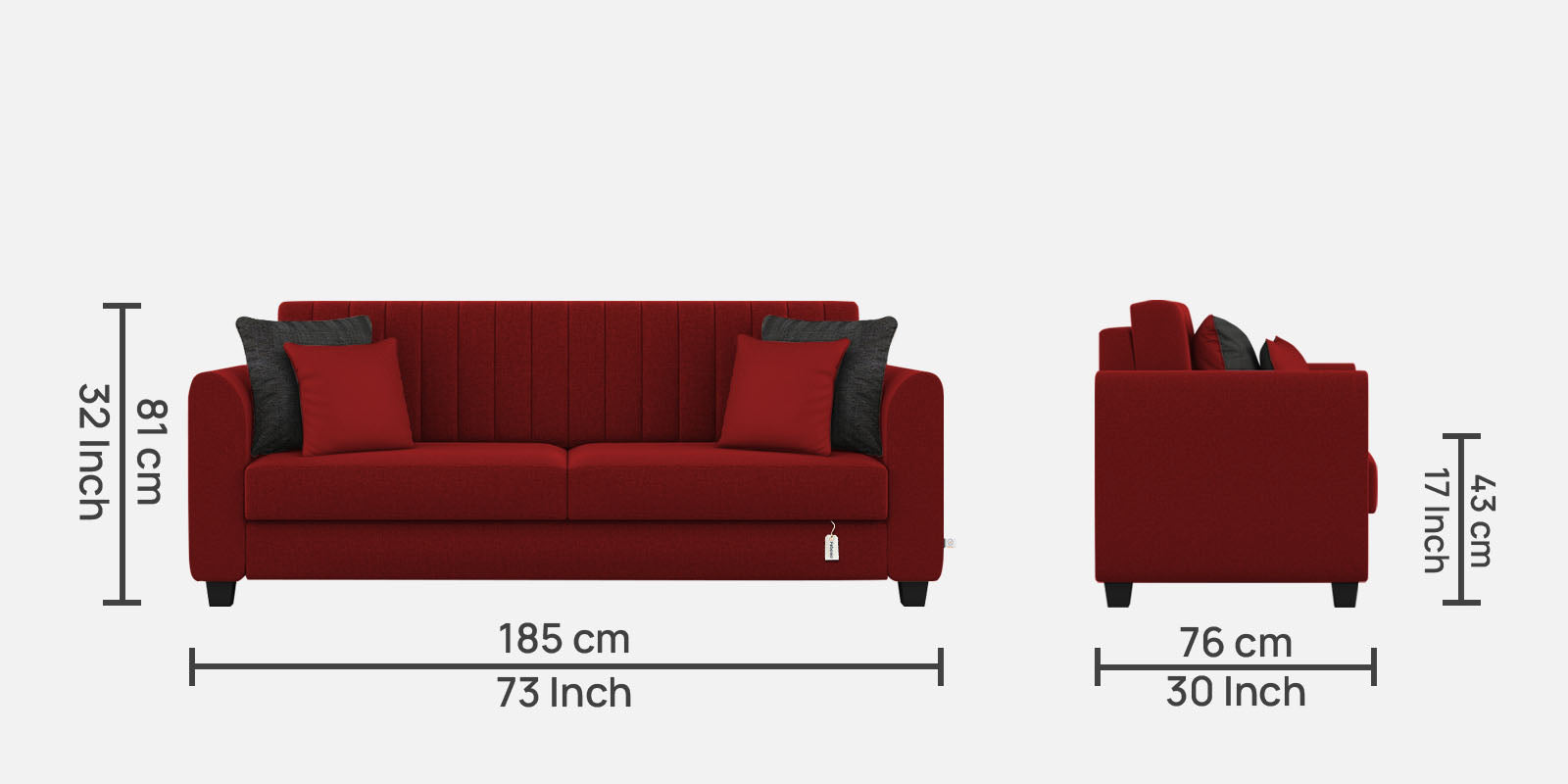 Cosmic Fabric 3 Seater Sofa in Blood Maroon Colour