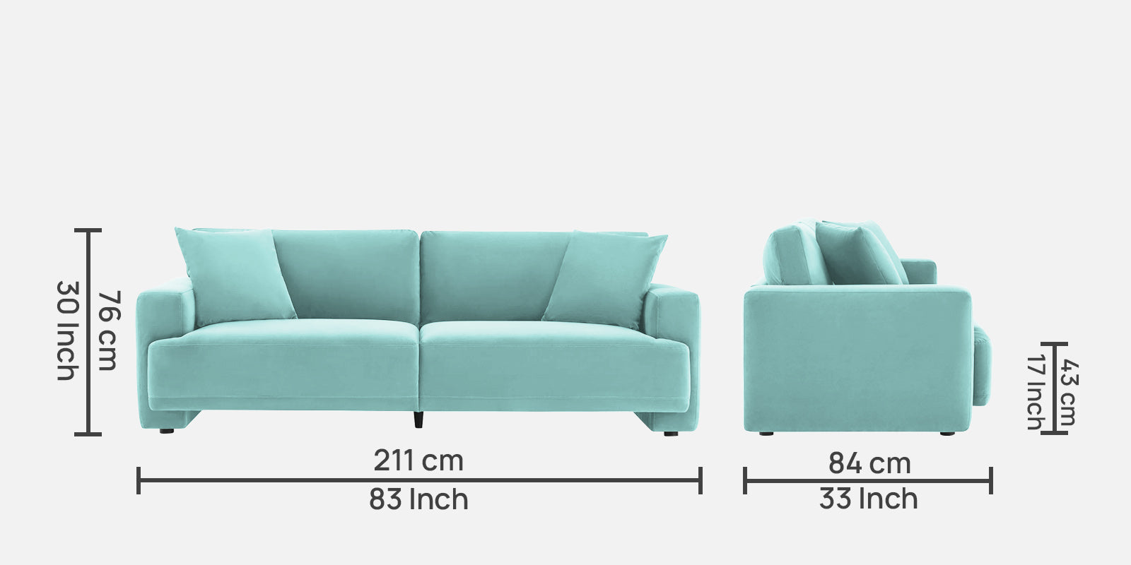 Kosta Velvet 3 Seater Sofa in Barmunda Aqua Colour