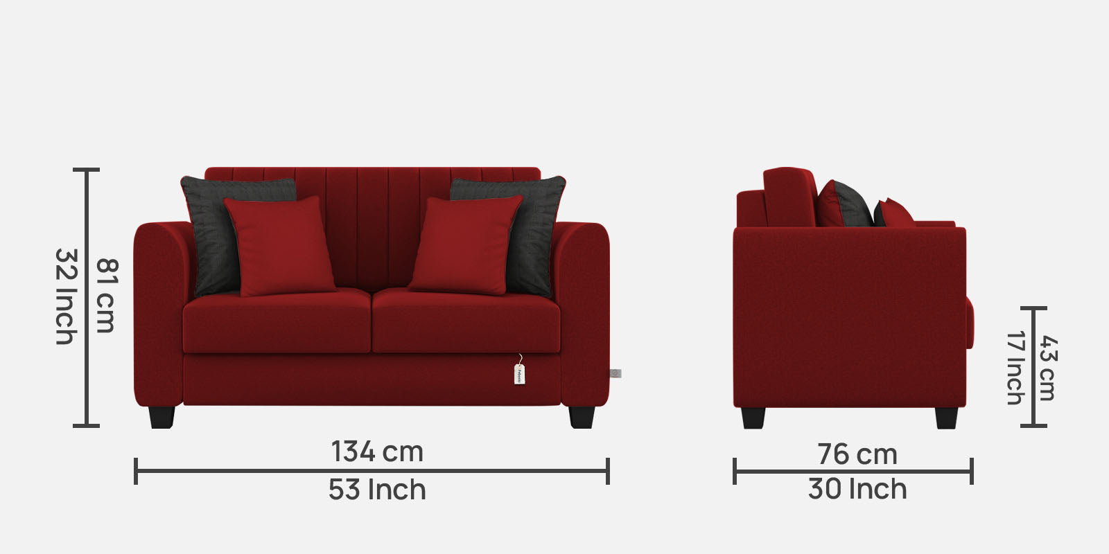 Cosmic Fabric 2 Seater Sofa in Blood Maroon Colour