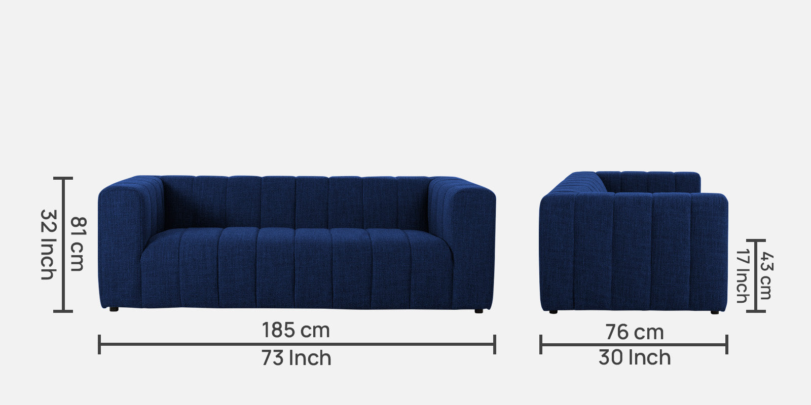 Lara Fabric 3 Seater Sofa in Royal Blue Colour