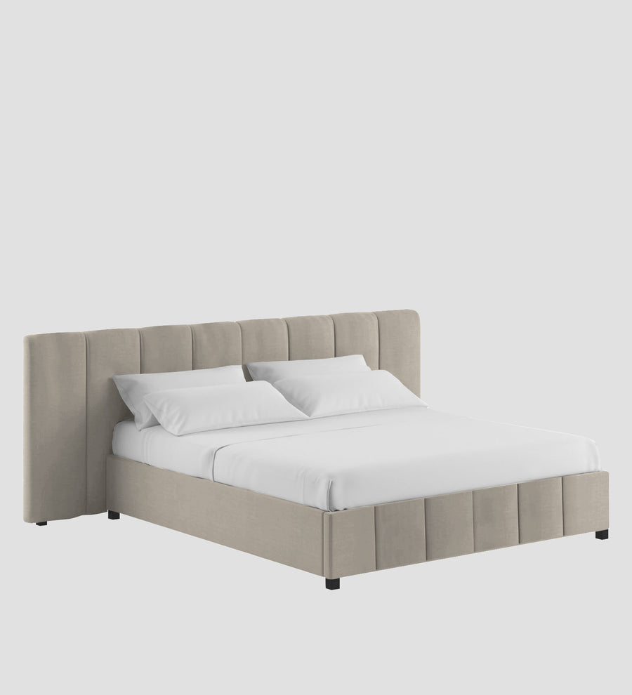 Nora Fabric Upholstered King Size Bed In Ash Grey Colour With Box Storage - Febonic Living