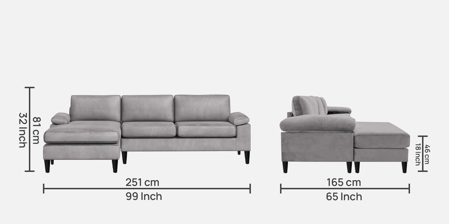 Vegas Velvet Rhs Sectional Sofa 3 Lounger In Concrete Grey Colour - Febonic Living