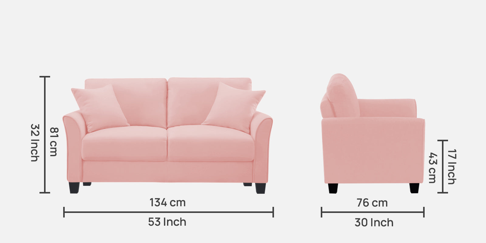 Daroo Velvet 2 Seater Sofa In Millennial Pink Colour