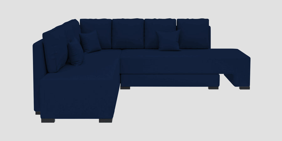 Corby Velvet Lhs 6 Seater Convertible Sofa Cum Bed In Imperial Blue Colour - Febonic Living