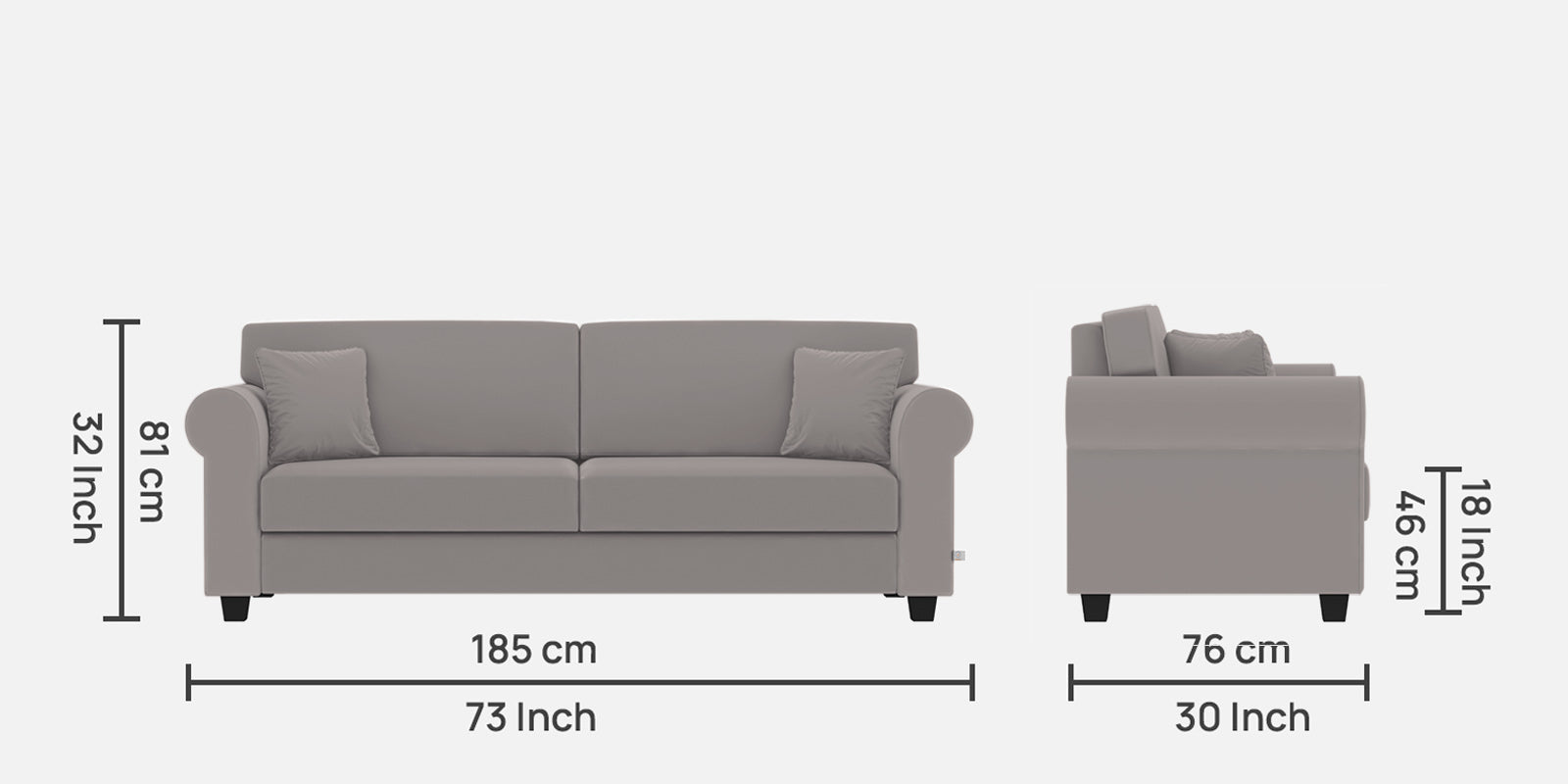 Numonk Velvet 3 Seater Sofa in Pearl Grey Colour