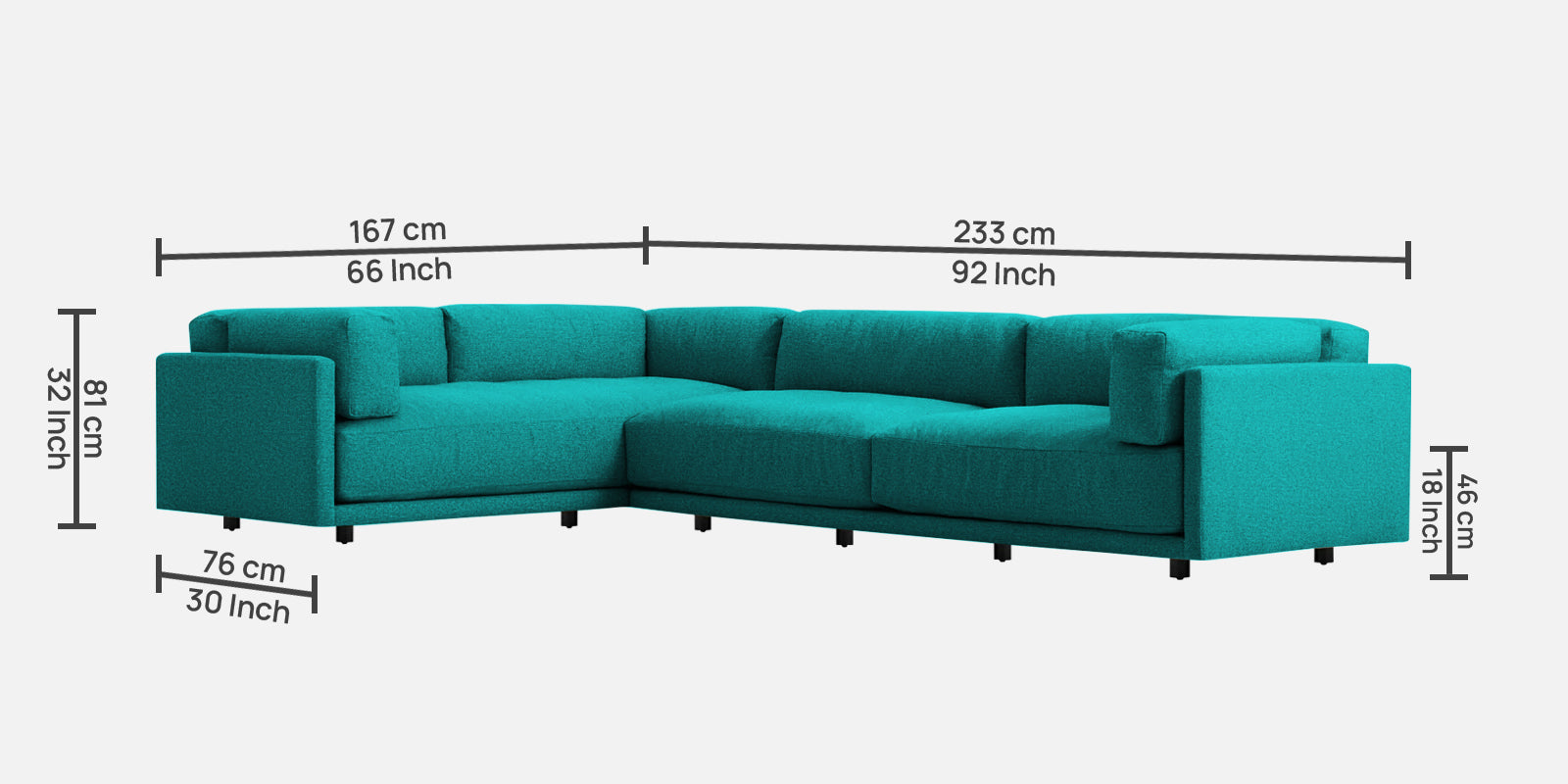 Nixon Fabric 6 Seater LHS Sectional Sofa In Sea Green Colour