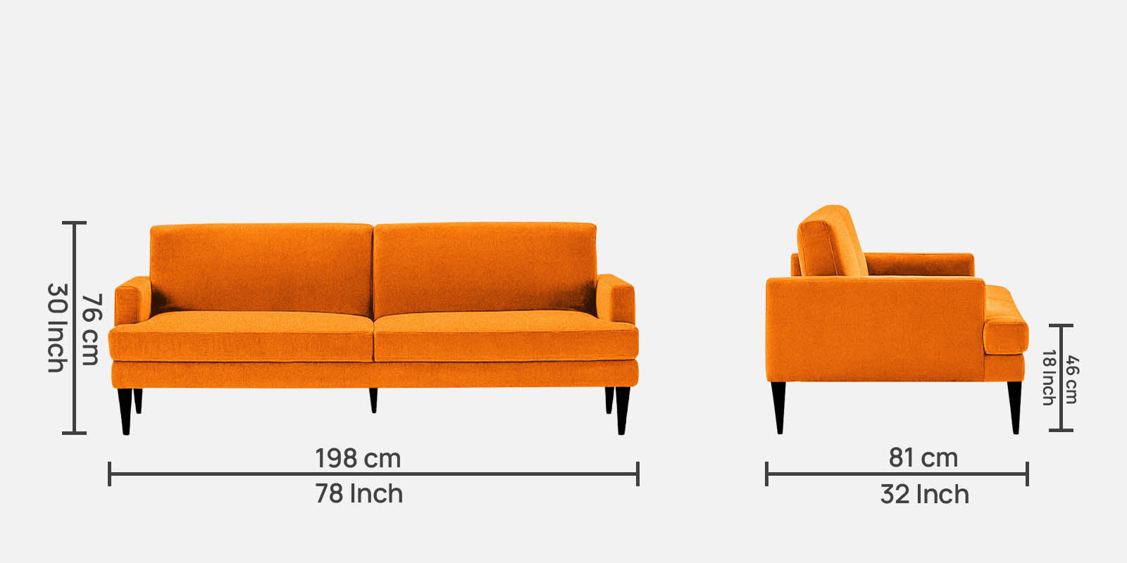 Zoya Fabric 3 Seater Convertable Sofa Cum Bed in Vivid Orange Colour