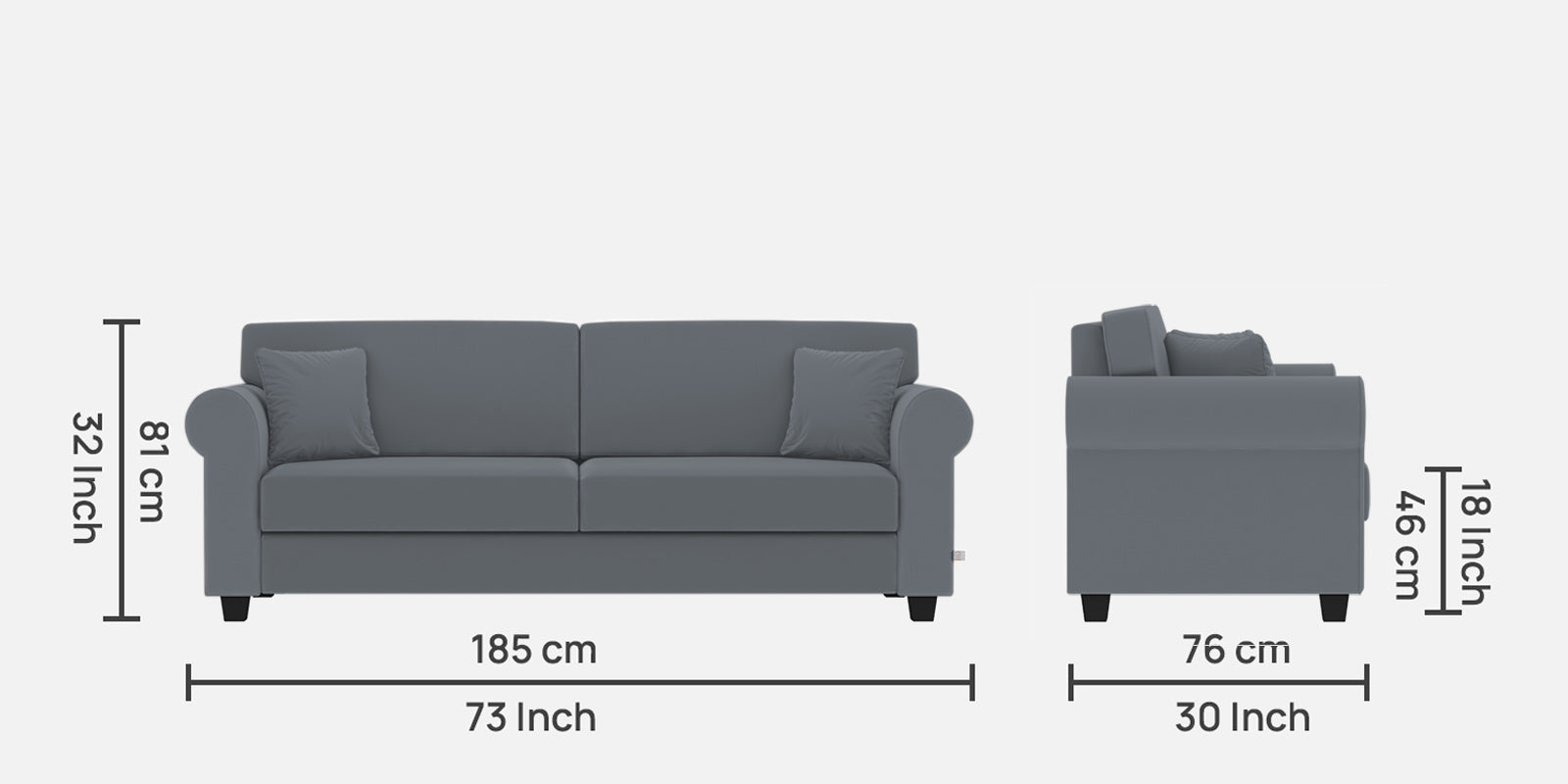 Numonk Velvet 3 Seater Sofa in Pubble Grey Colour