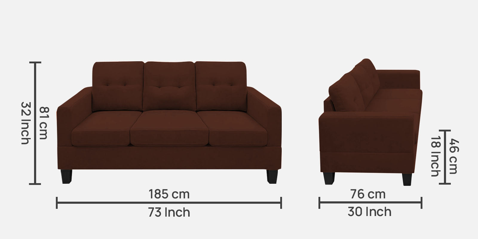 Thomas Fabric 3 Seater Sofa in Coffee Brown Colour