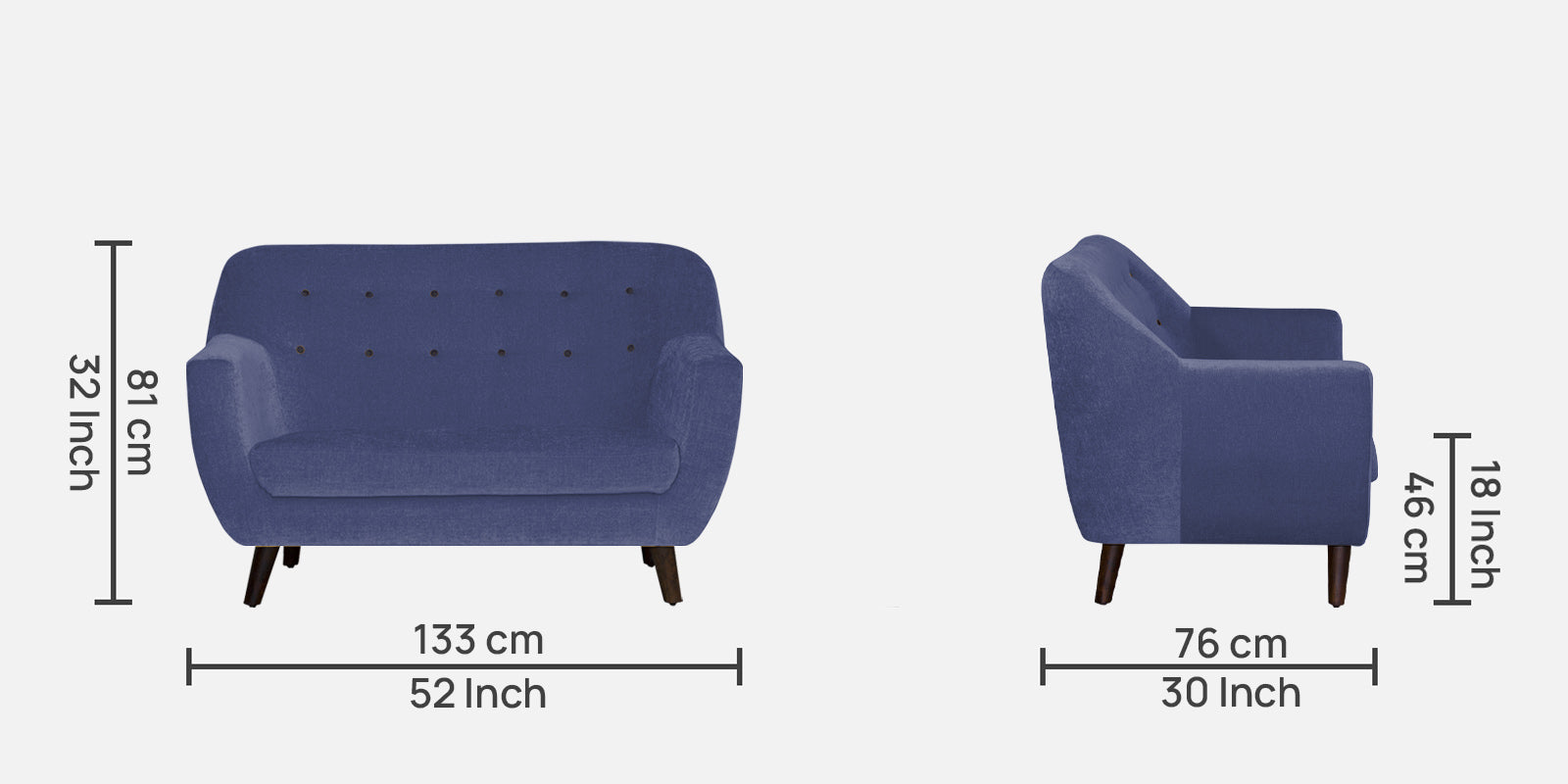 German Fabric 2 Seater Sofa in Denim blue Colour