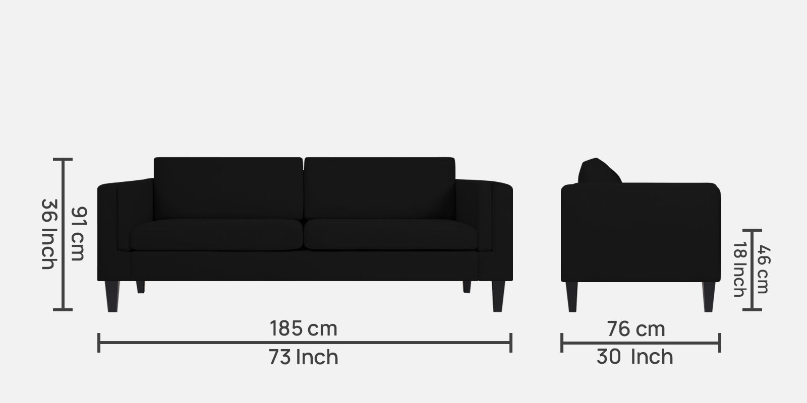 Jasper Velvet 3 Seater Sofa in Adam Black Colour