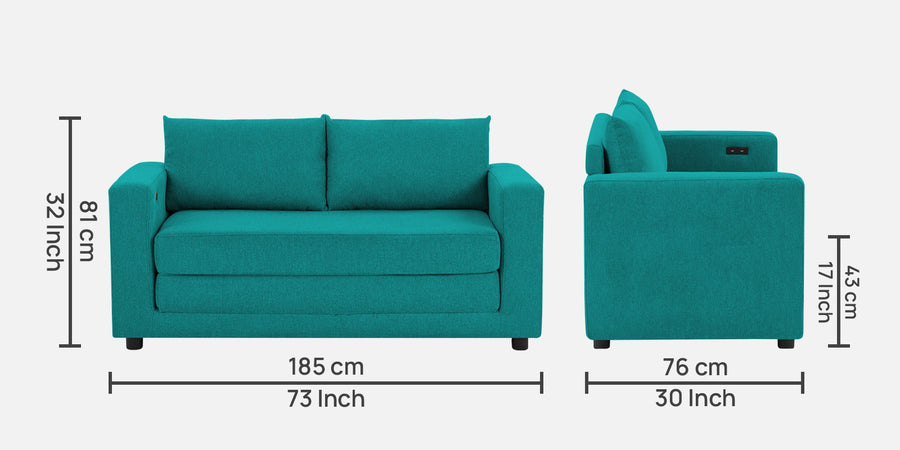 Roman Fabric 3 Seater Foldable Sofa Cum Bed In Sea Green Colour With Usb Port - Febonic Living