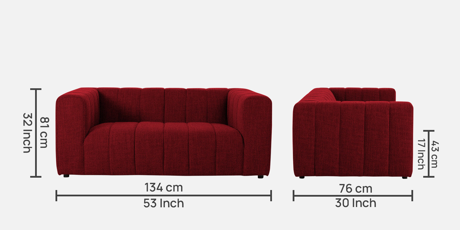 Lara Fabric 2 Seater Sofa in Blood Maroon Colour