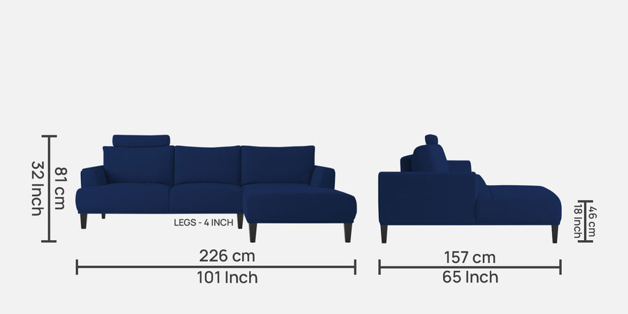 Como Fabric Lhs Sectional Sofa 3 Lounger In Royal Blue Colour - Febonic Living