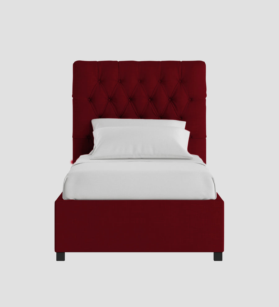 Isko Fabric Upholstered Single Size Bed In Ruby Red Colour With Box Storage - Febonic Living
