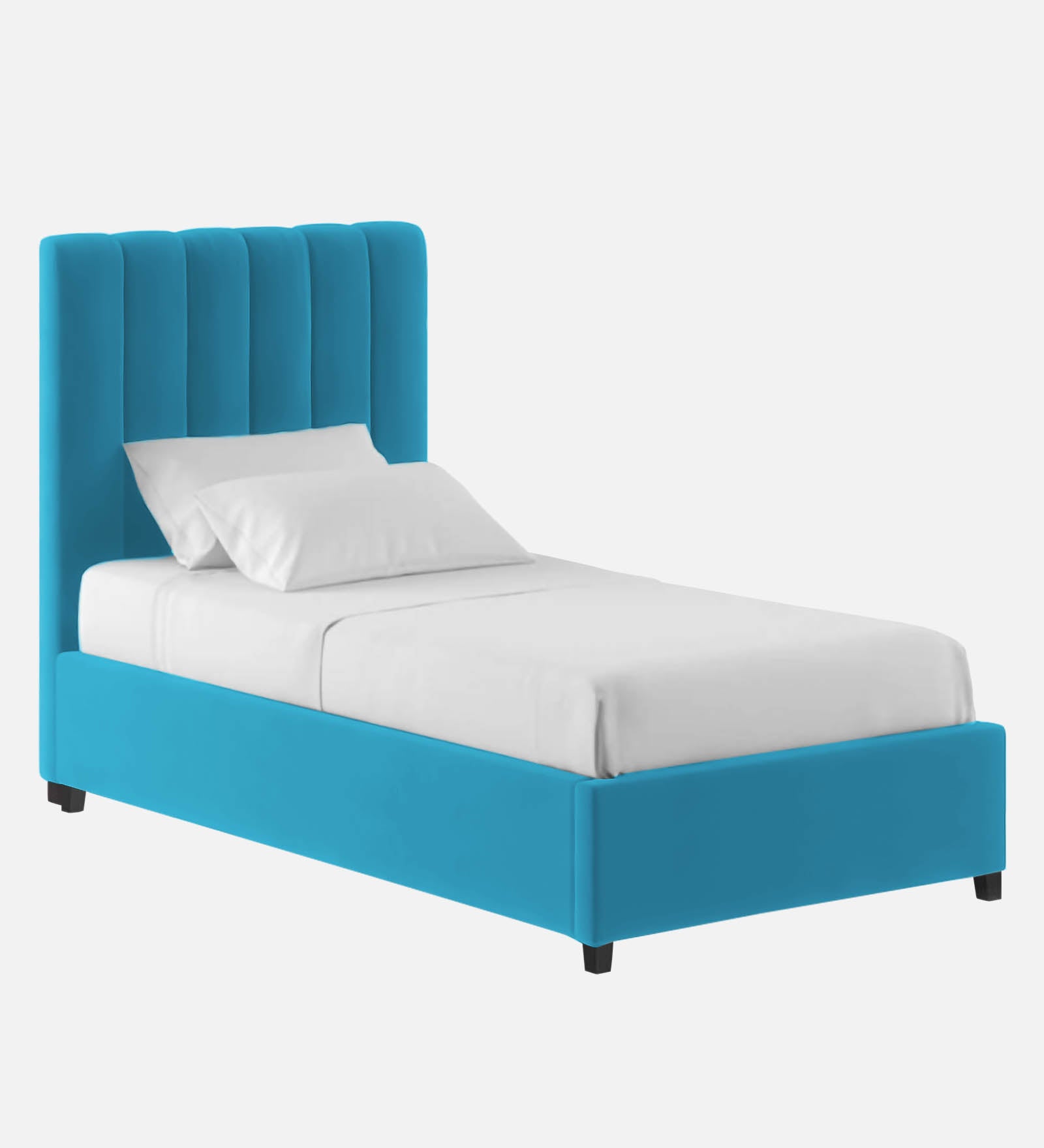 Lara Velvet Single Size Bed In Aqua Blue Colour