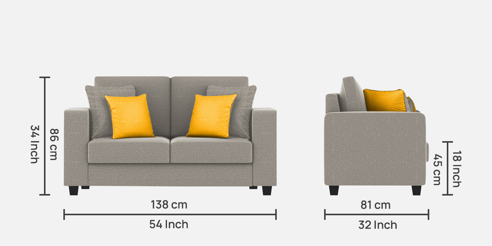 Nabi Fabric 2 Seater Sofa In Lit Grey Colour