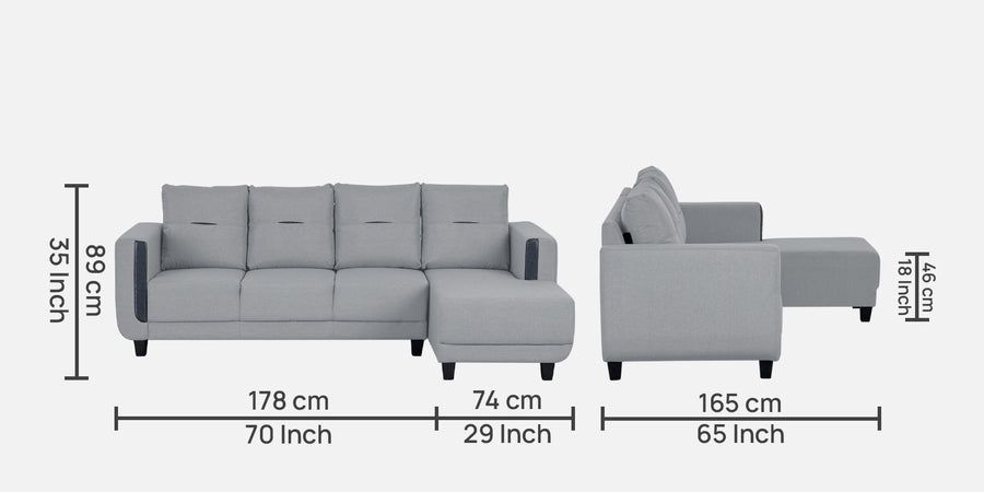 Perry Fabric Lhs Sectional Sofa 3 Lounger In Coin Grey Colour - Febonic Living
