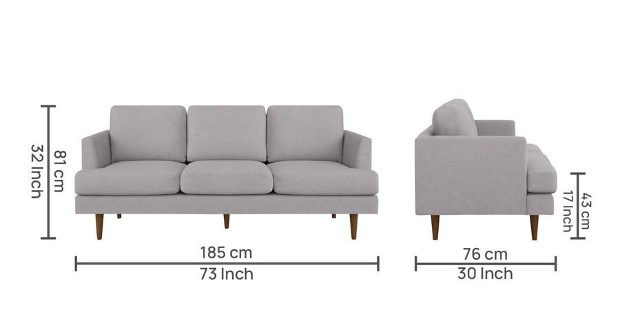 Motra Velvet 3 Seater Sofa In Concrete Grey Colour - Febonic Living
