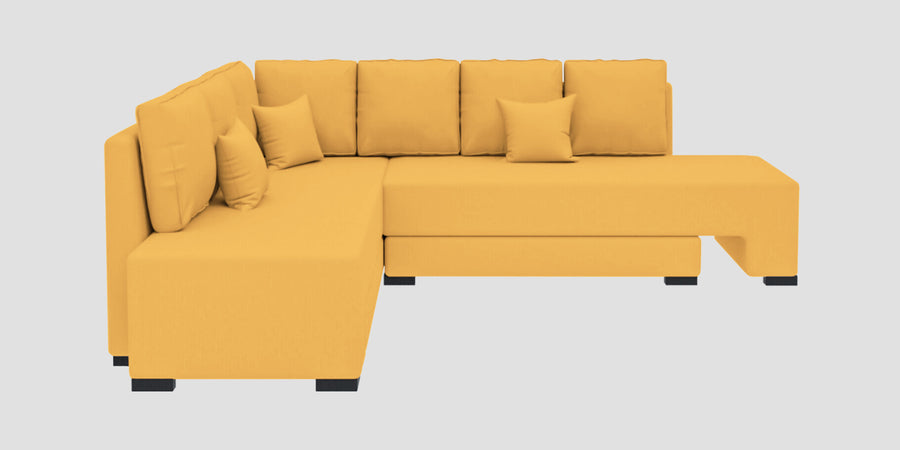 Corby Velvet Lhs 6 Seater Convertible Sofa Cum Bed In Turmeric Yellow Colour - Febonic Living
