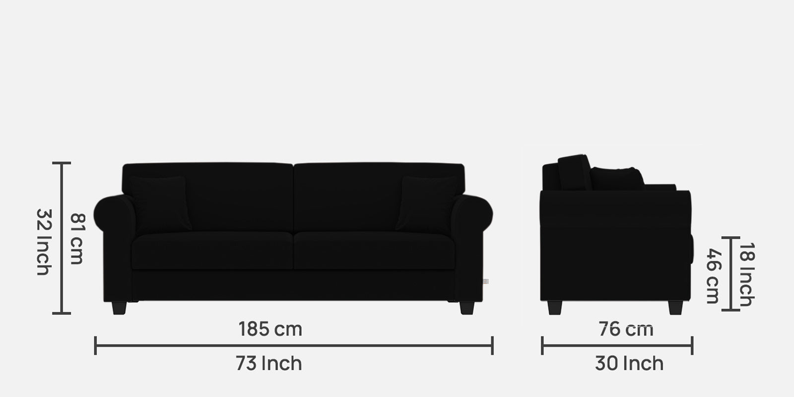 Numonk Velvet 3 Seater Sofa in Adam Black Colour